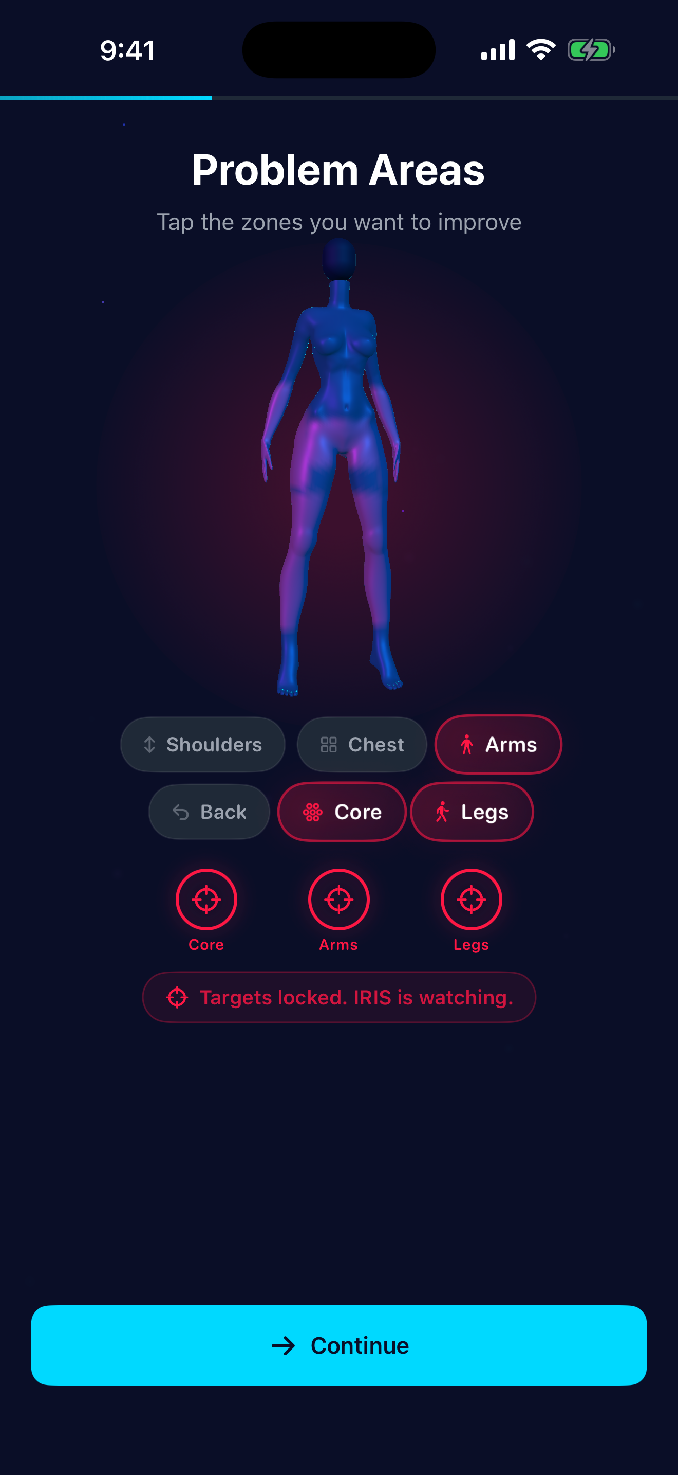 Problem areas zone selection screen